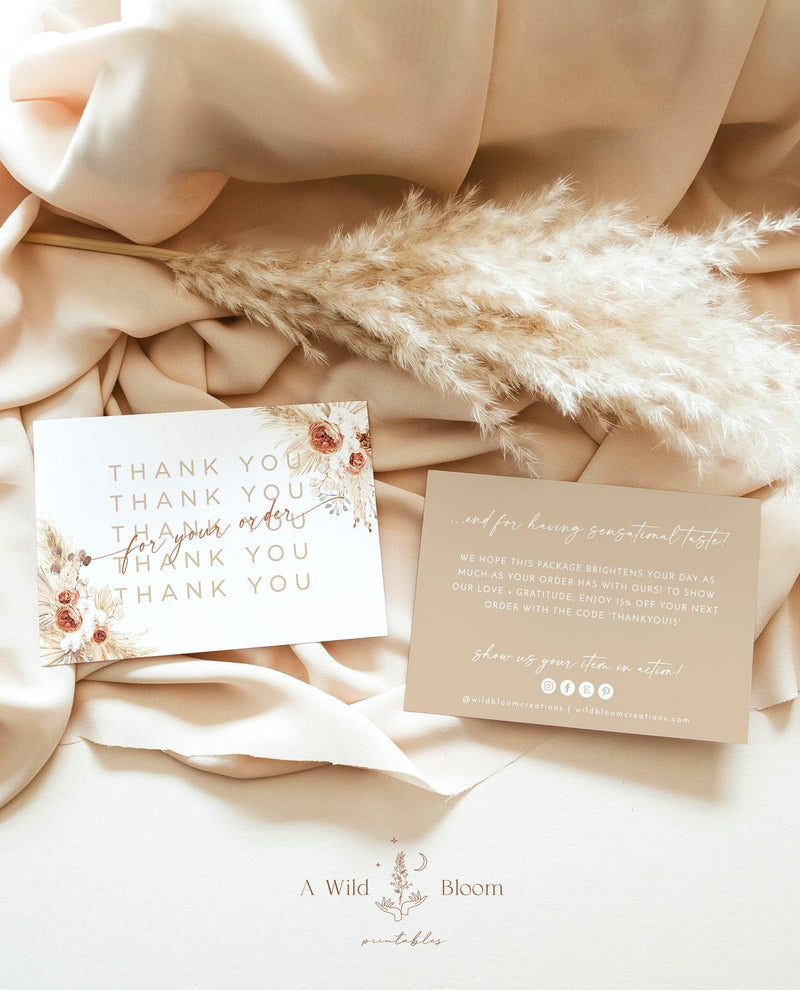 Boho Small Business Thank You Card | Pampas Grass Thank You For Your Order Card 