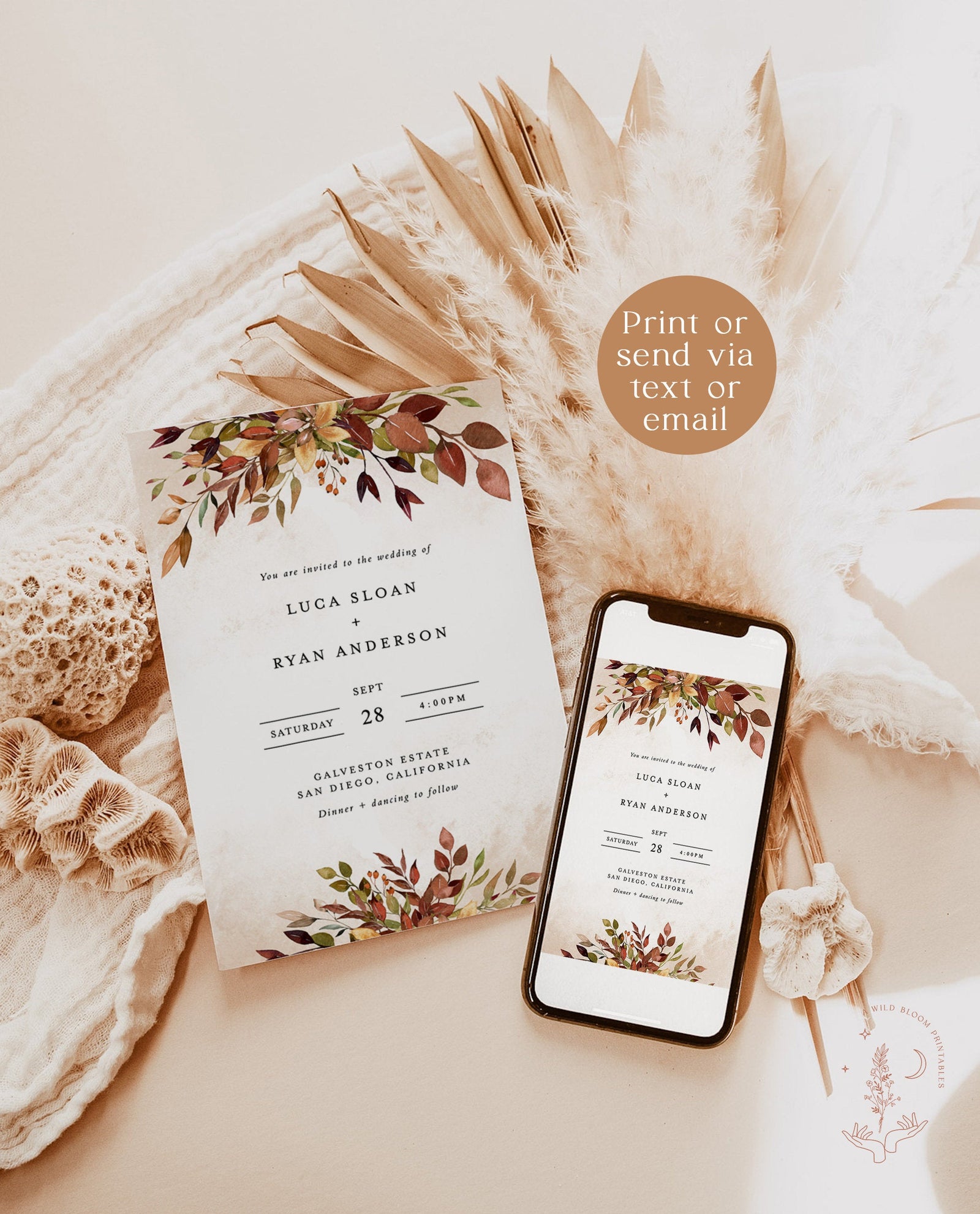 Rustic Wedding Invitation Template | Terracotta Rust Wedding Invite – Wild  Bloom Design Studio, image size:1600x1981