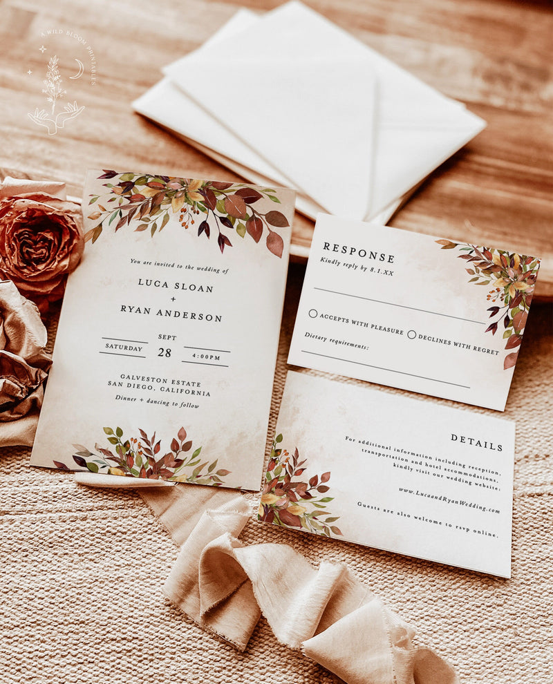 Rustic Wedding Invitation Template | Terracotta Rust Wedding Invite 