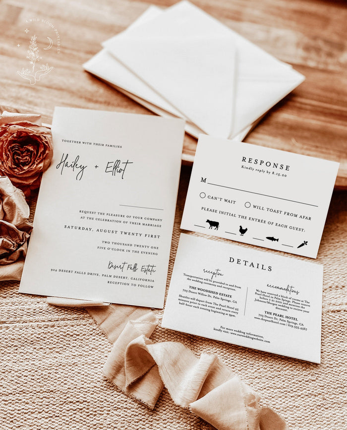 Modern Wedding Invitation Suite Template | Minimalist Wedding Invite