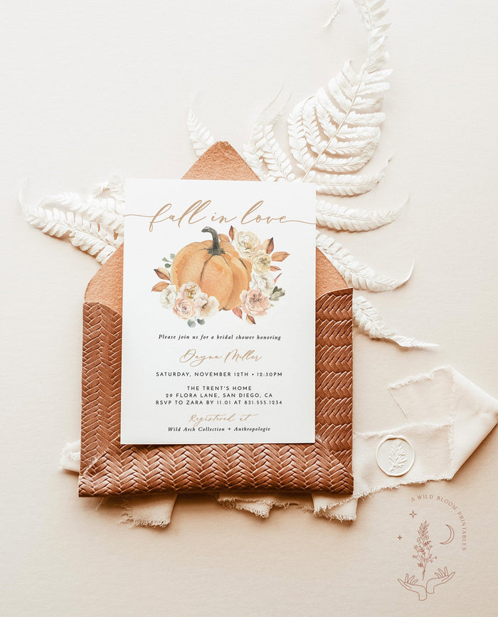 Fall Bridal Shower Invitation Template | Fall in Love Shower Invite