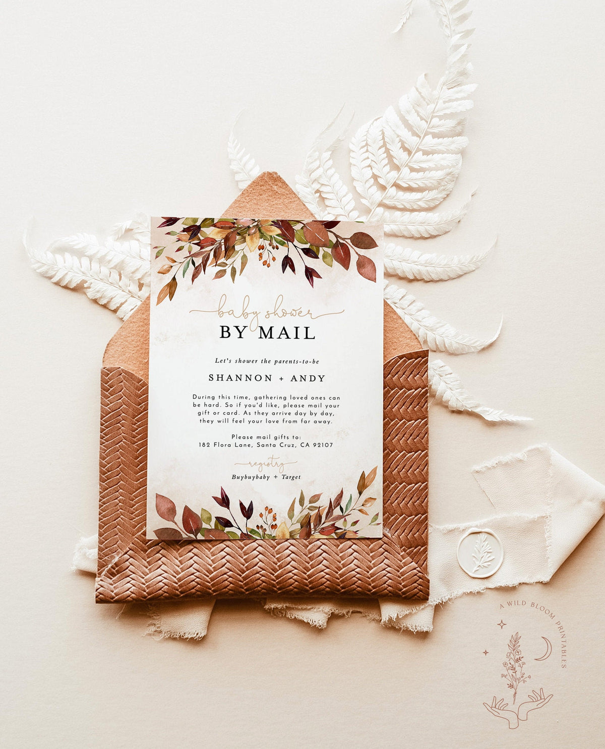 Fall Baby Shower By Mail Invitation | Autumn Baby Shower Invite