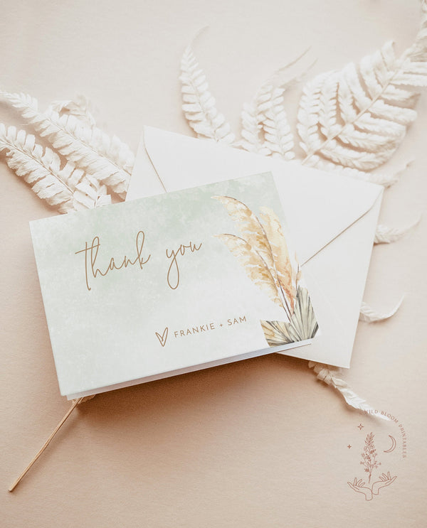 Pampas Grass Thank You Card Template | Editable Thank You Cards 