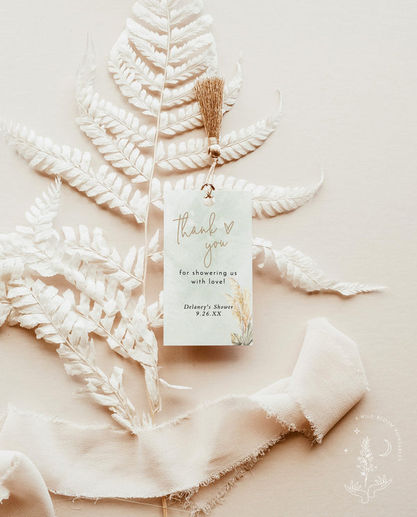 Pampas Grass Thank You Shower Favor Tag | Editable Favor Tag Template 
