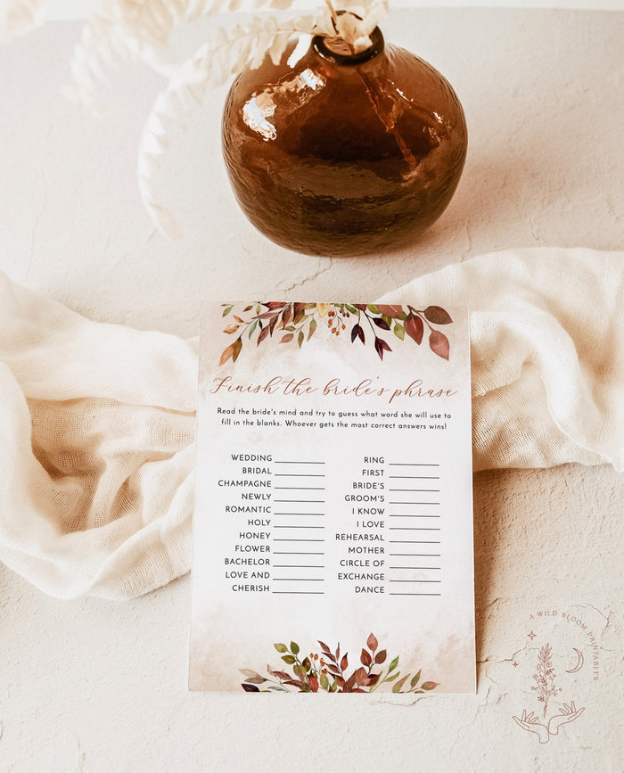 Finish the Bride's Phrase Shower Game | Bridal Shower Game Printable