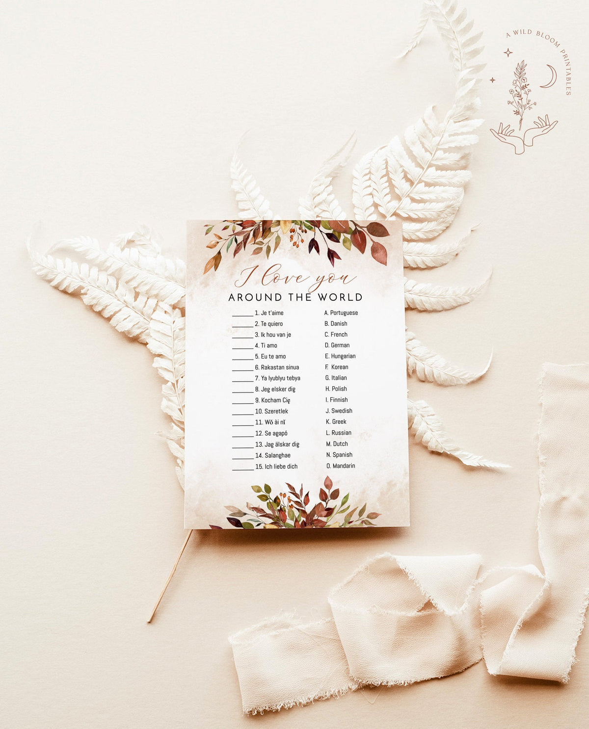 I Love You Around the World Game | Fall Bridal Shower Game