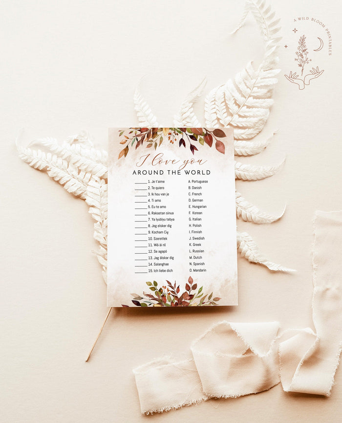 I Love You Around the World Game | Fall Bridal Shower Game