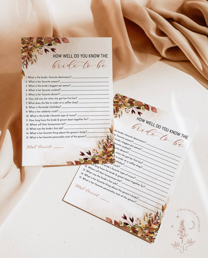 Fall Bridal Trivia Game | How Well Do You Know the Bride-to-Be Game