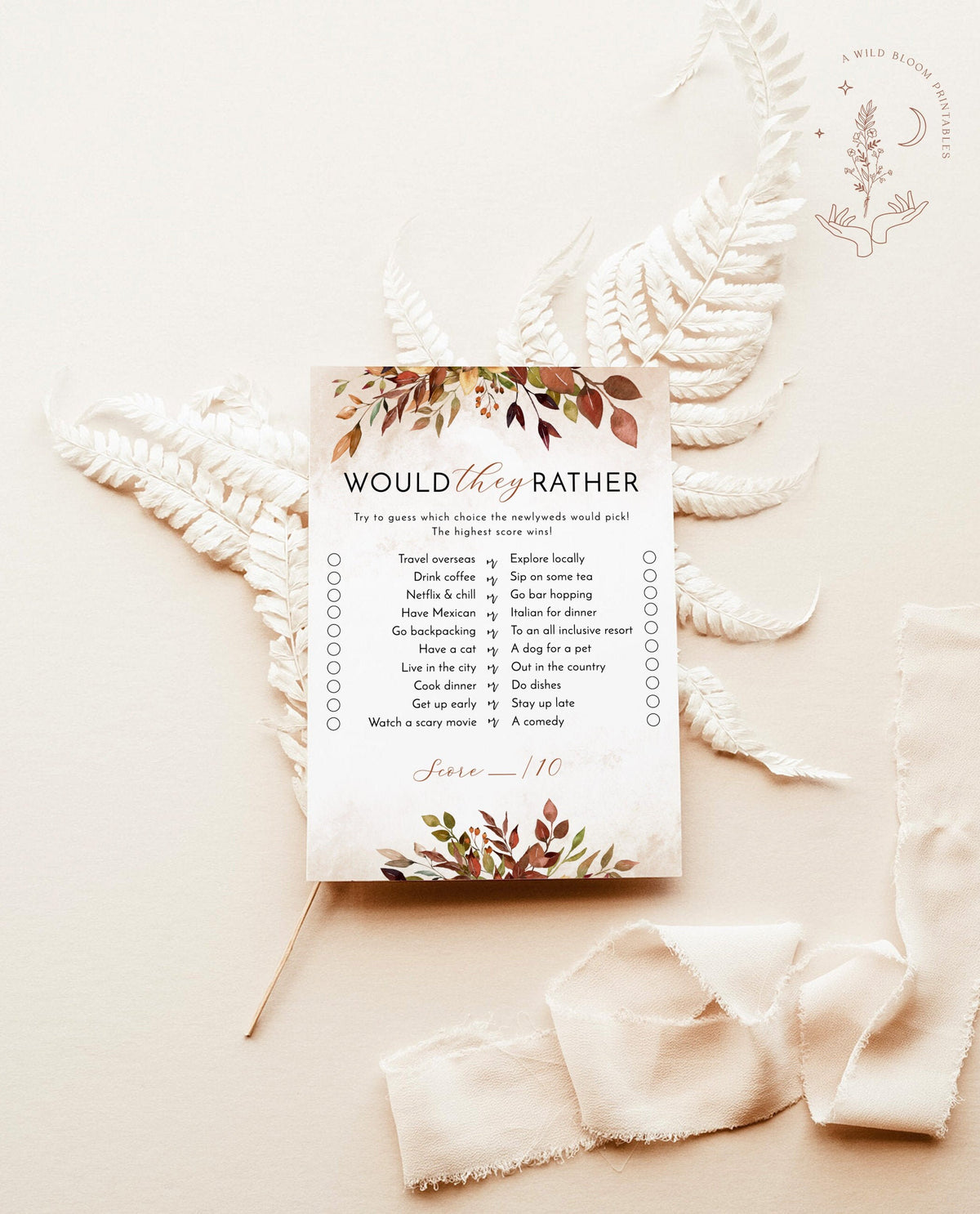 Would They Rather Bridal Shower Game | Fall Bridal Shower Game