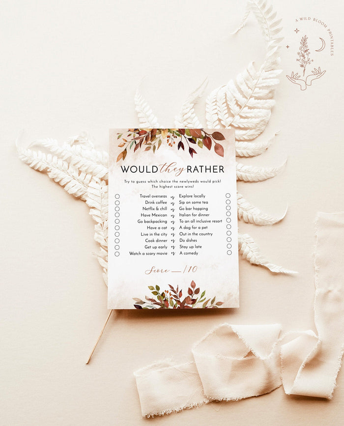 Would They Rather Bridal Shower Game | Fall Bridal Shower Game