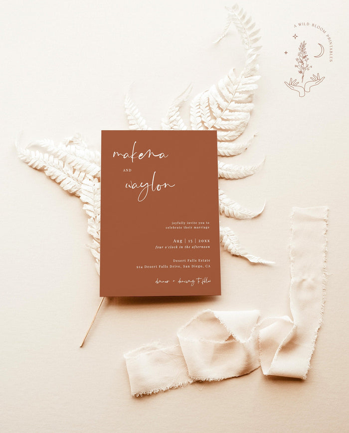Burnt Orange Wedding Invitation Template | Minimalist Desert Wedding Invite