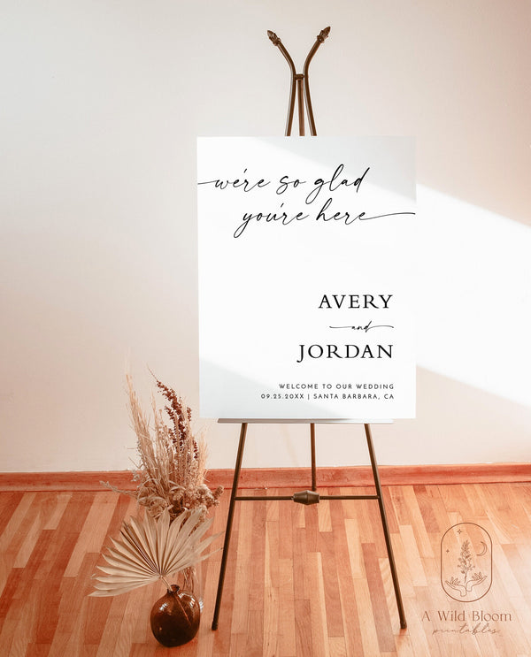 We're So Glad You're Here | Minimalist Wedding Welcome Sign 