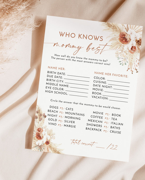 Who Knows Mommy Best Game | Boho Baby Shower 