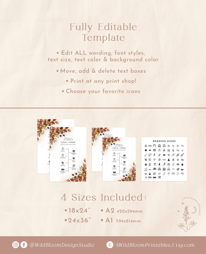Fall Wedding Timeline Template | Welcome Timeline Poster 