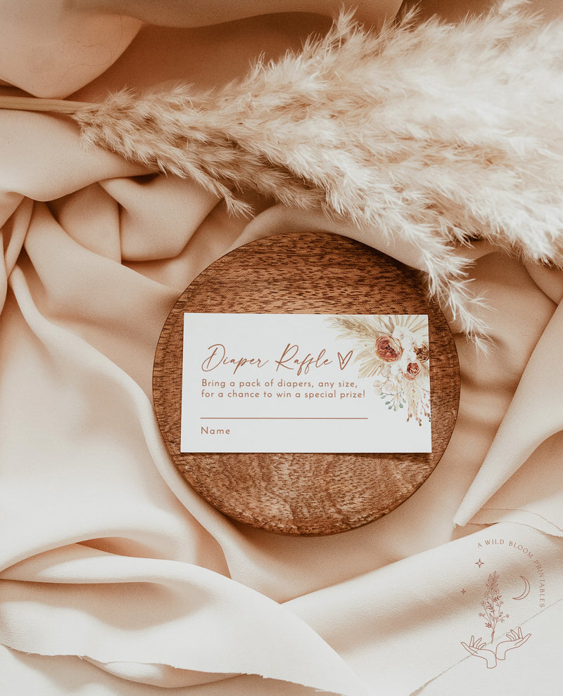 Pampas Grass Diaper Raffle Card | Minimalist Diaper Raffle Ticket 