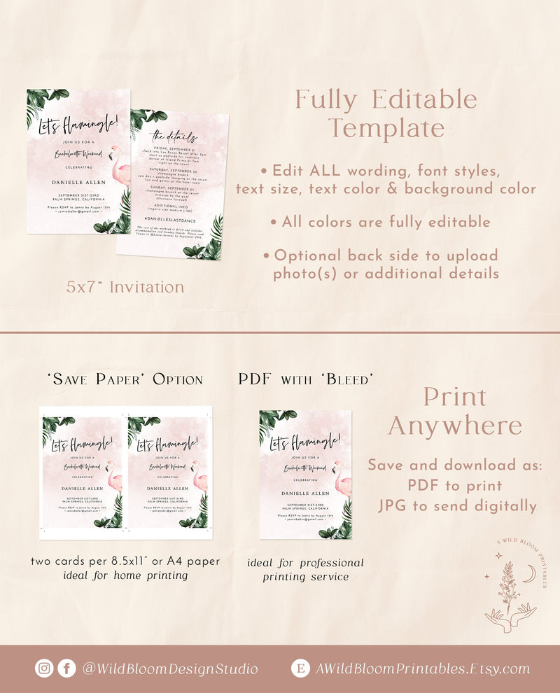 Let's Flamingle Bachelorette Party Invitation | Tropical Bachelorette Itinerary 