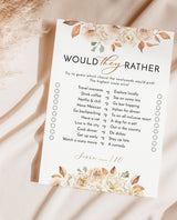 Would They Rather Bridal Shower Game | Fall Bridal Shower Game 