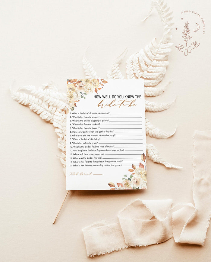 Fall Bridal Trivia Game | How Well Do You Know the Bride-to-Be Game