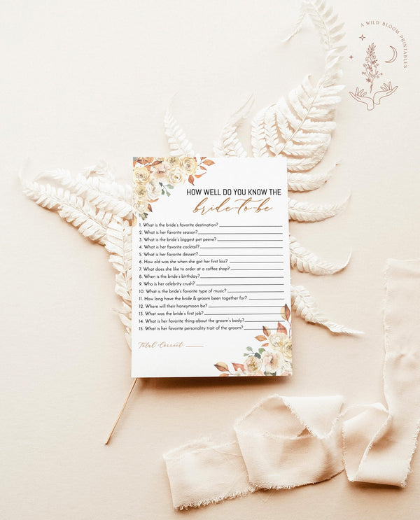 Fall Bridal Trivia Game | How Well Do You Know the Bride-to-Be Game 
