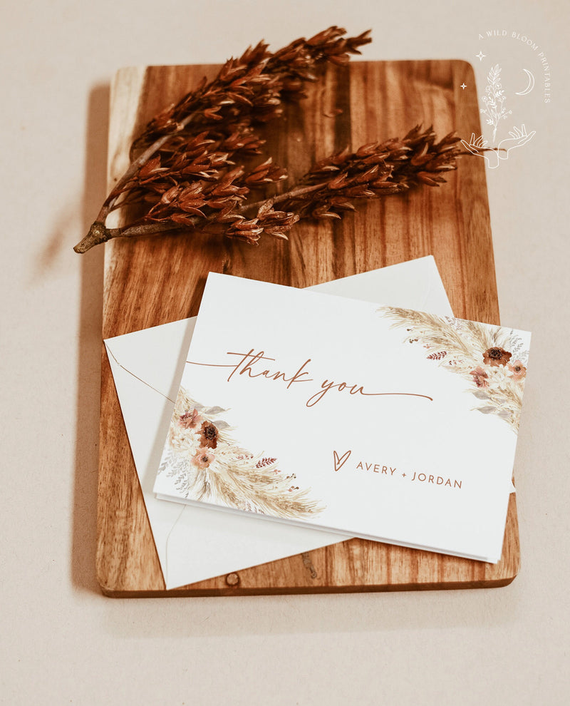 Boho Thank You Card Template | Editable Fall Thank You Cards 