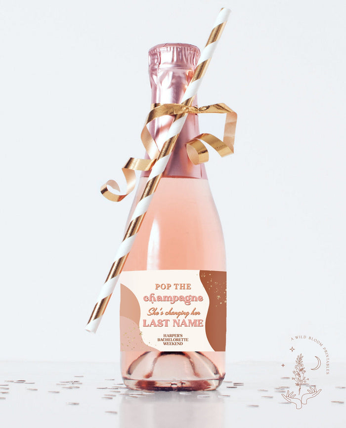 Mini Champagne Bottle Label Template | 70s Bridal Shower Champagne Label