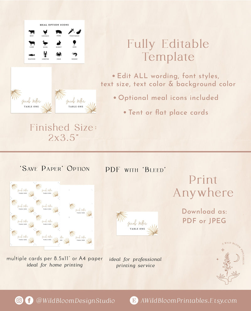 Boho Wedding Place Cards | Minimalist Wedding Place Cards 