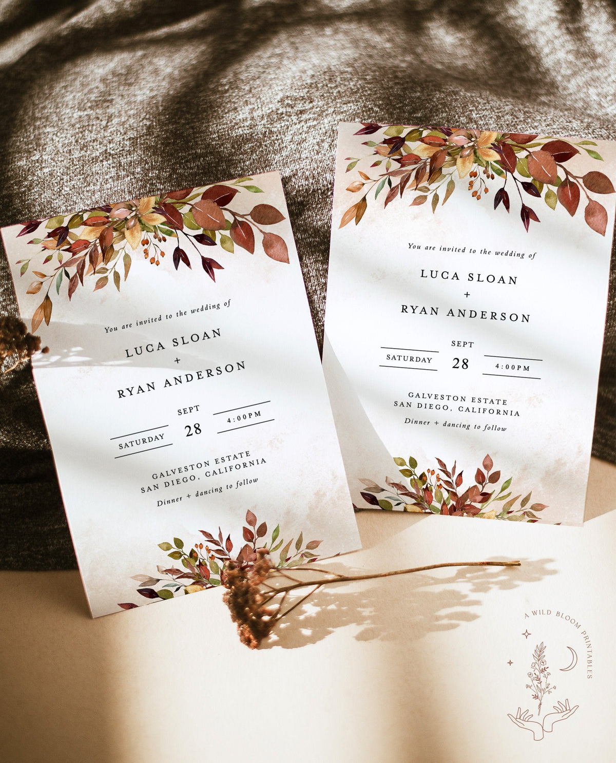 Rustic Fall Wedding Invitation Template | Autumn Wedding Invite