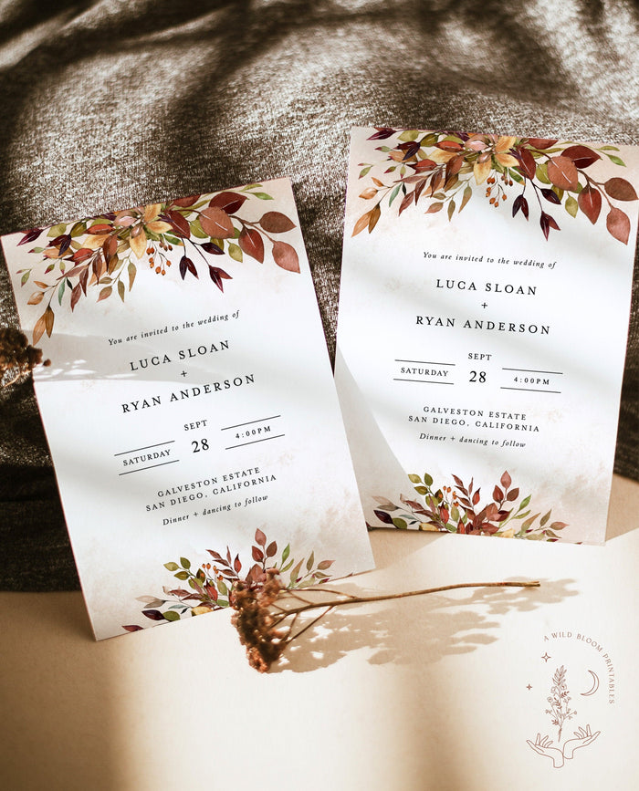 Rustic Fall Wedding Invitation Template | Autumn Wedding Invite