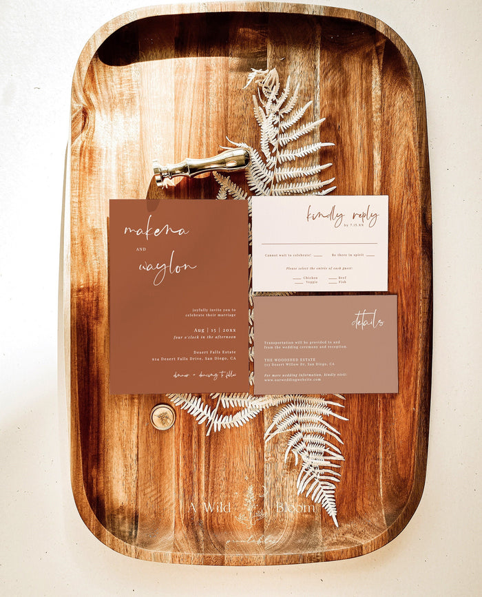Terracotta Wedding Invitation | Minimalist Desert Wedding Invite