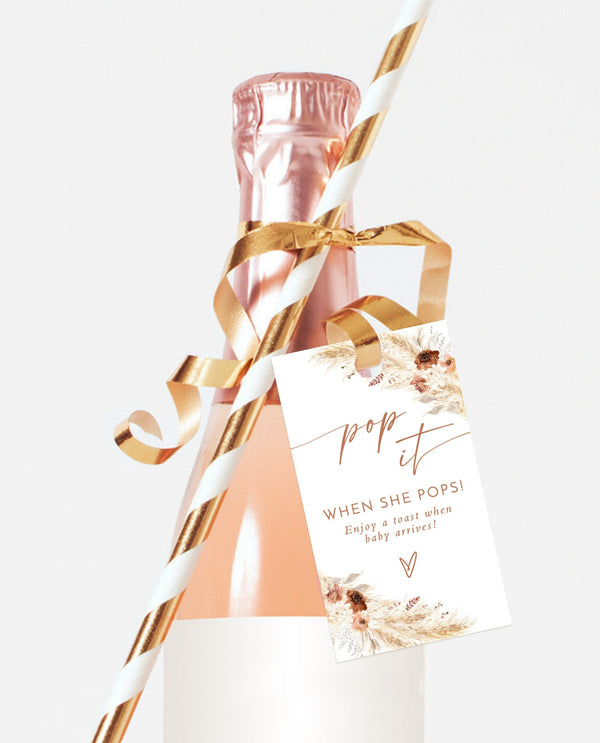 Pop When She Pops Tag | Mini Champagne Bottle Tag Template 