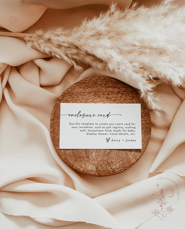 Minimalist Enclosure Card | Modern Wedding Invite Insert 