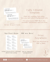 Minimalist Recipe Request Card Template | Bridal Shower Recipe Card Insert