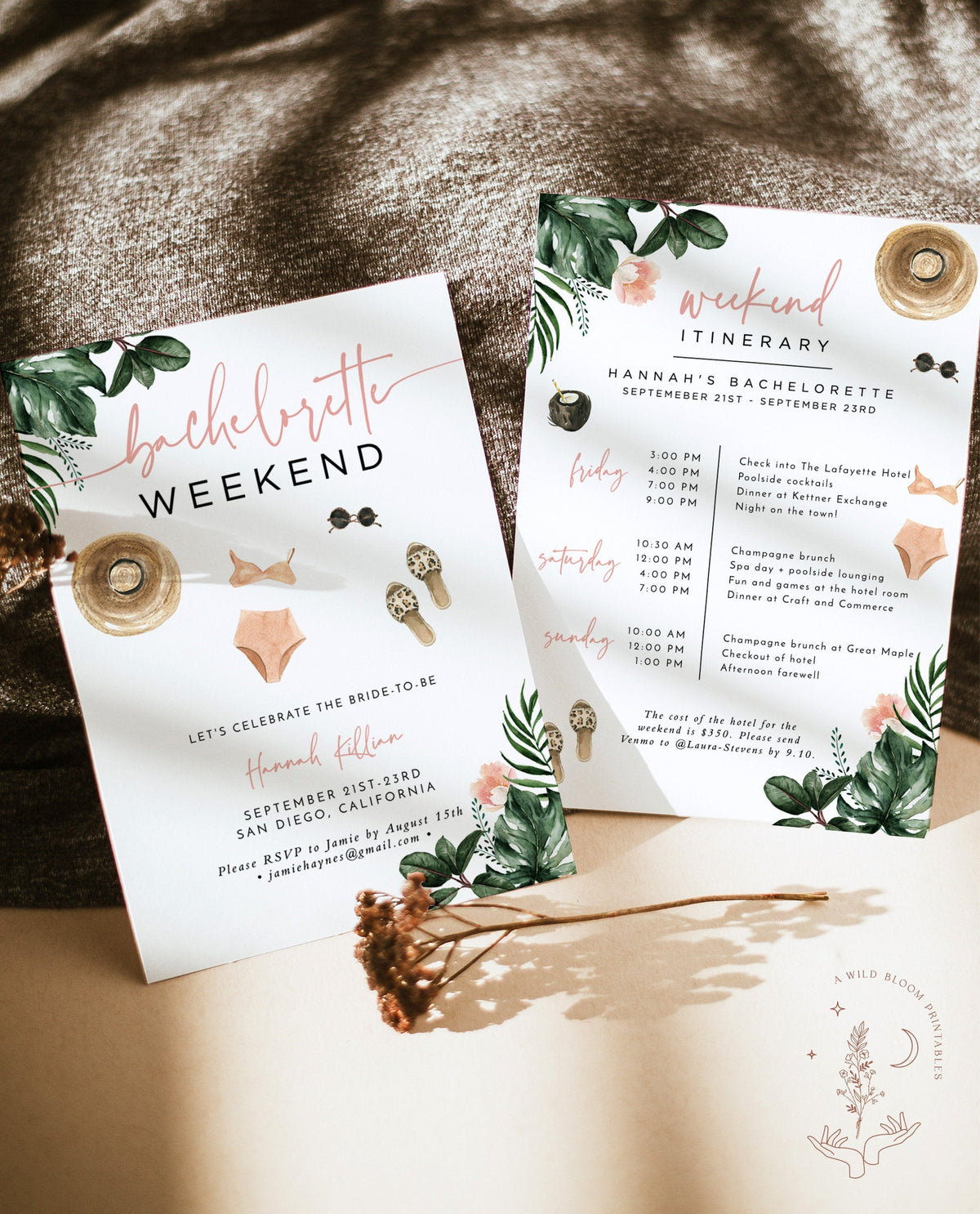 Tropical Bachelorette Party Invitation | Bachelorette Itinerary