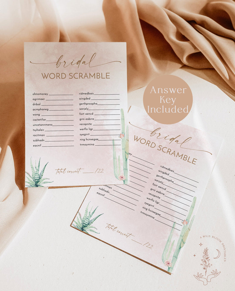 Bridal Word Scramble Game | Desert Bridal Shower Game 