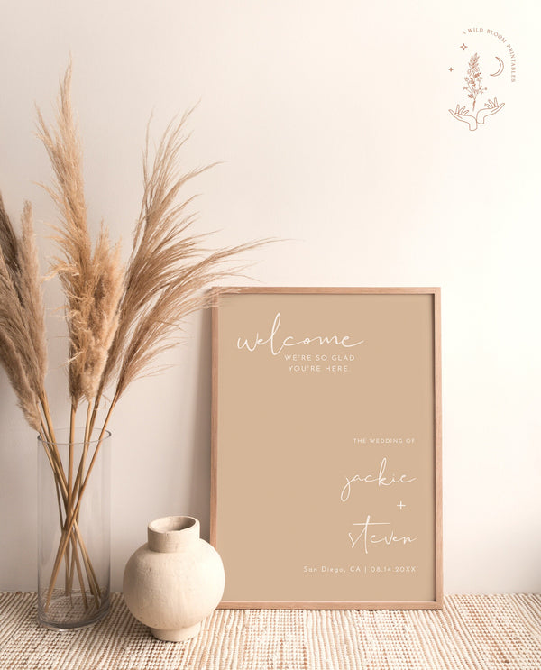 Minimalist Wedding Welcome Sign Template | Beige Welcome Sign 