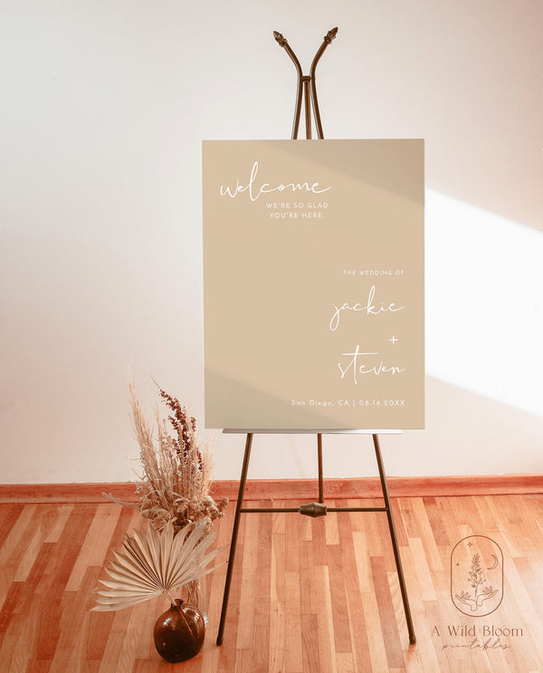 Minimalist Wedding Welcome Sign Template | Beige Welcome Sign 