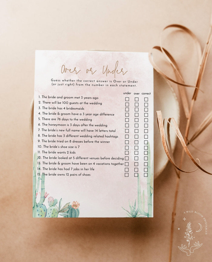 Over or Under Game Template | Fiesta Bridal Shower