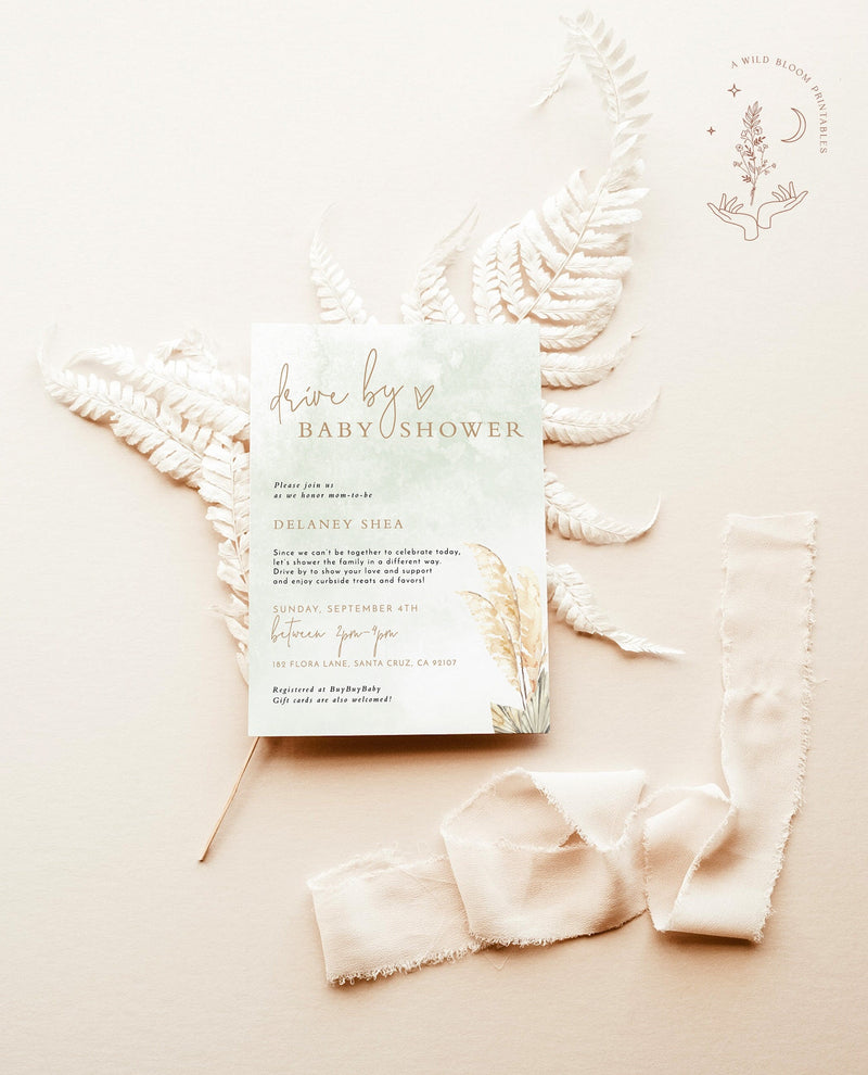 Pampas Grass Drive By Baby Shower Invite | Baby Boy Shower Template 