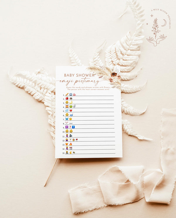 Emoji Picture Game | Baby Shower Emoji Picture Game | Pampas Grass Baby Shower Game | Girl Baby Shower Game | Boho Baby Shower Game A4