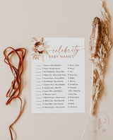 Celebrity Baby Names Game | Pampas Grass Baby Shower Game | Boho Baby Shower Game | Bohemian Baby Shower | Celebrity Baby Name Game | A4