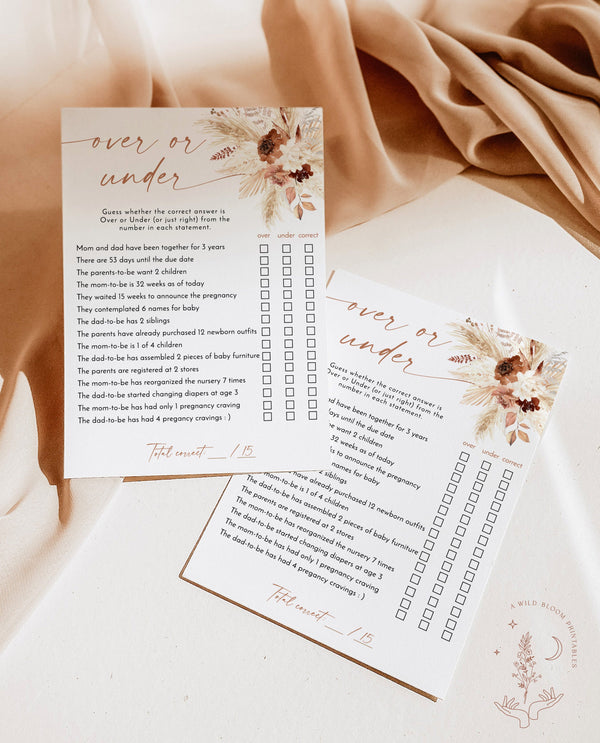 Over or Under Baby Shower Game | Boho Baby Shower 