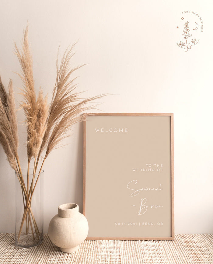 Minimalist Wedding Welcome Sign Template | Beige Welcome Sign