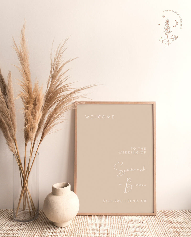 Minimalist Wedding Welcome Sign Template | Beige Welcome Sign 