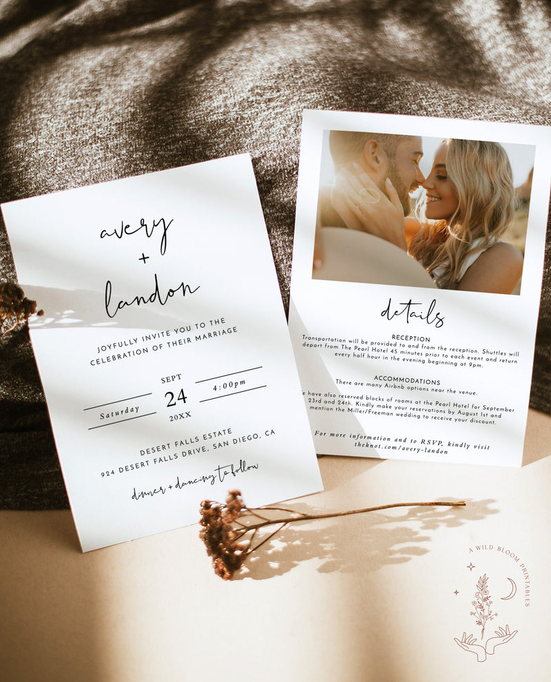 Minimalist Wedding Invitation with Details | Modern Wedding Invite 