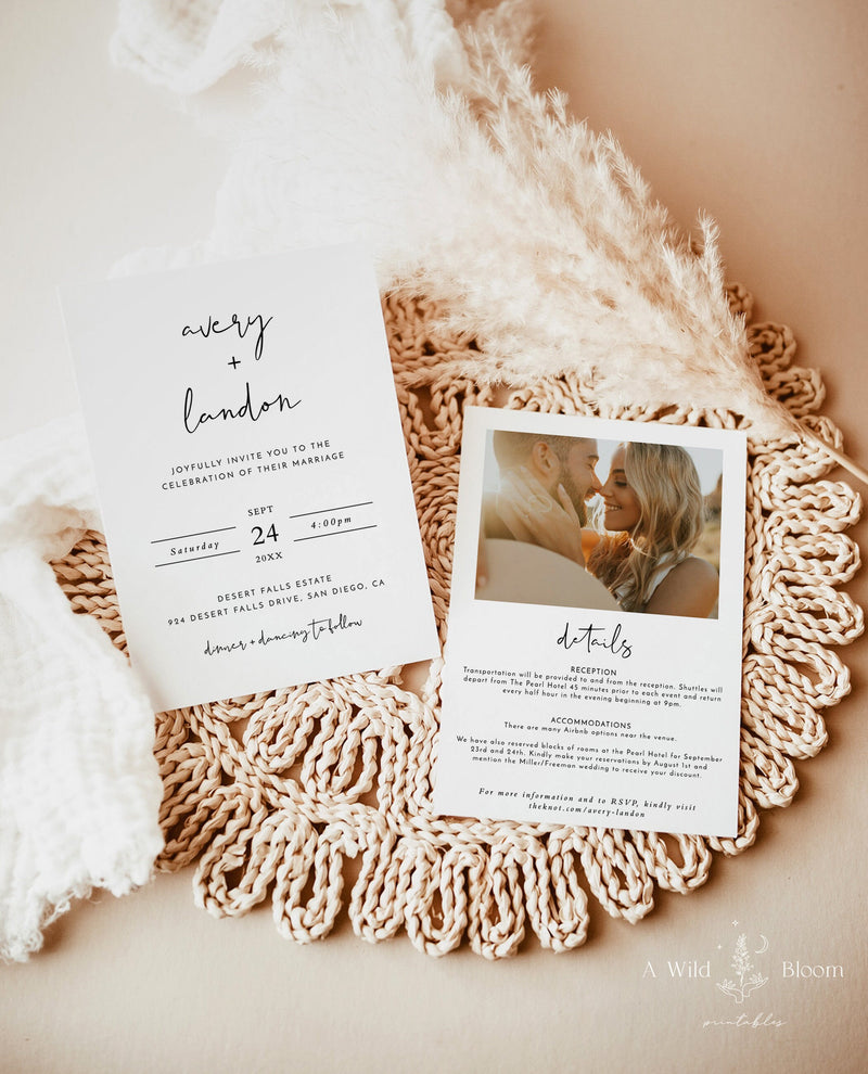 Minimalist Wedding Invitation with Details | Modern Wedding Invite 