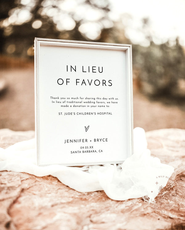 In Lieu of Favors Sign | Minimalist In Lieu of Favors Sign 