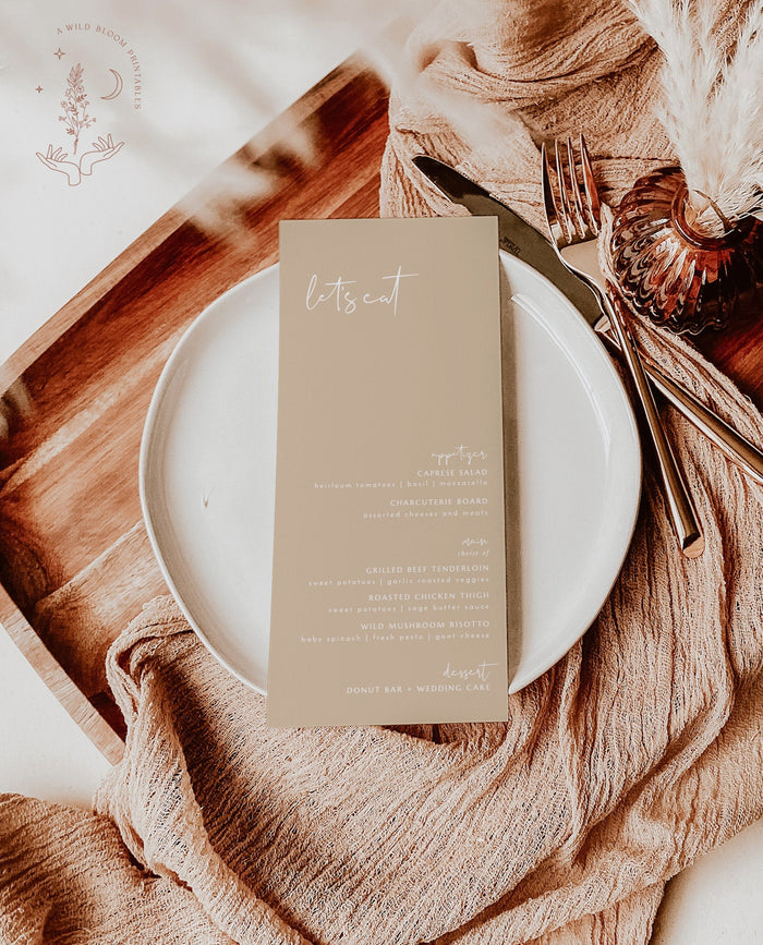 Boho Wedding Menu Template | Beige Wedding Menu