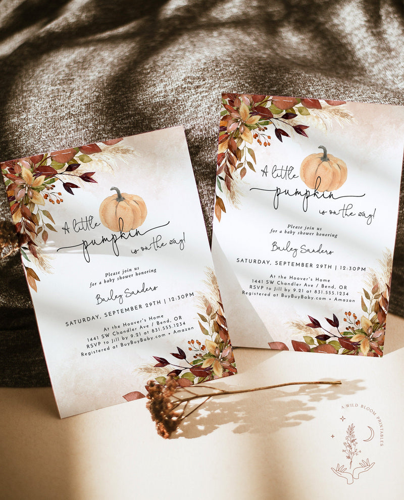 Fall Baby Shower Invitation Template | A Little Pumpkin is on the Way 
