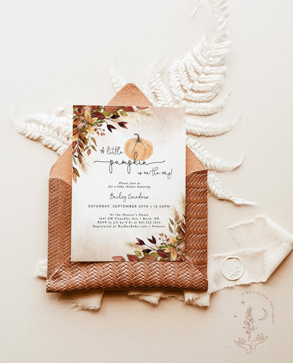 Fall Baby Shower Invitation Template | A Little Pumpkin is on the Way 