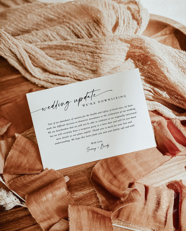 Minimalist Wedding Downsize Announcement Card | Covid Wedding Update 